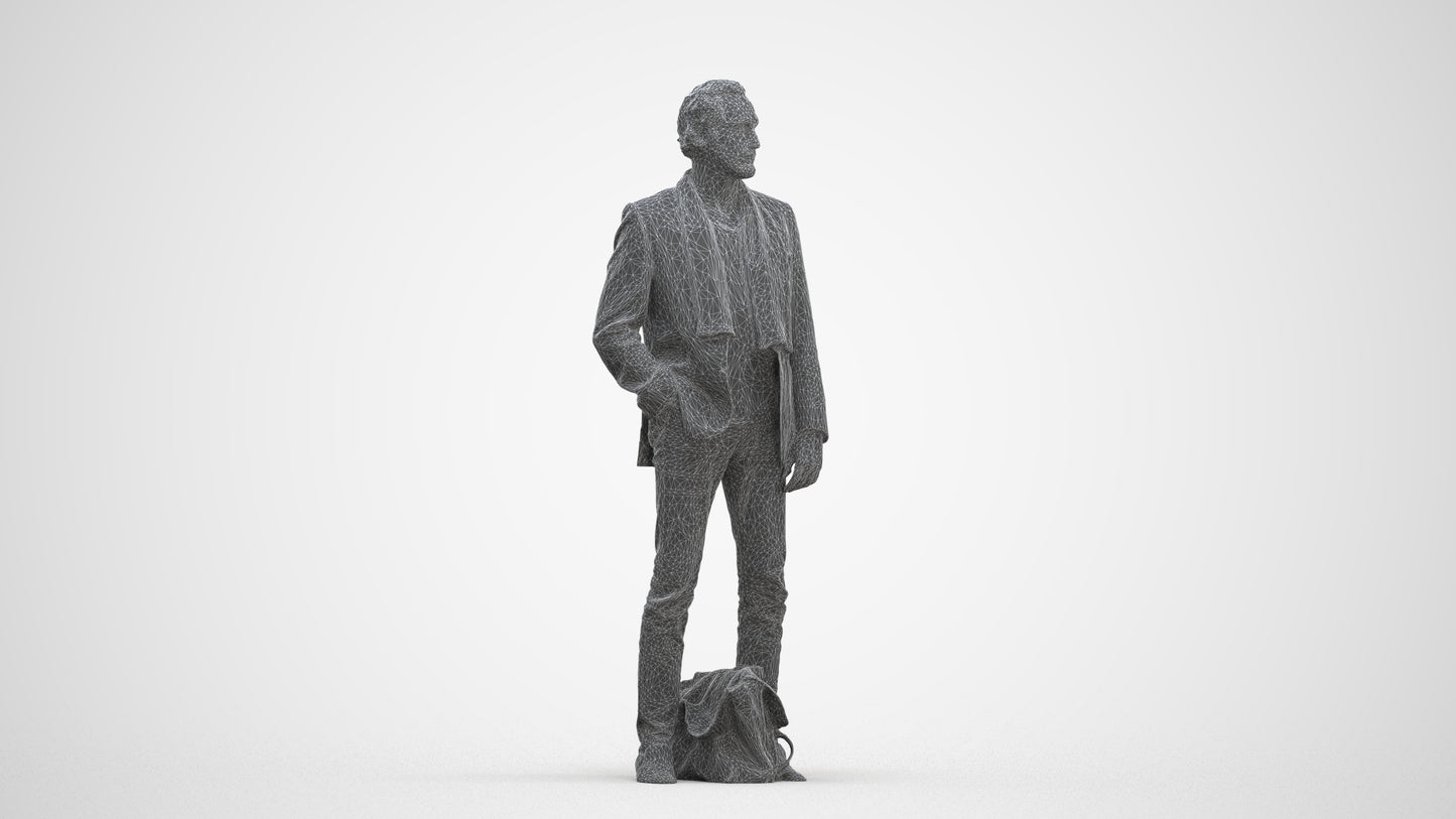 realistic 3D human man business standing, archviz people FBX OBJ for Blender, three-quarter front view render