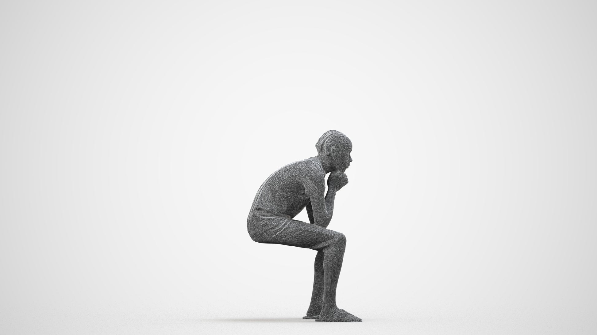 3D human model boy casual kids, photogrammetry scanned person for archviz, wireframe side view