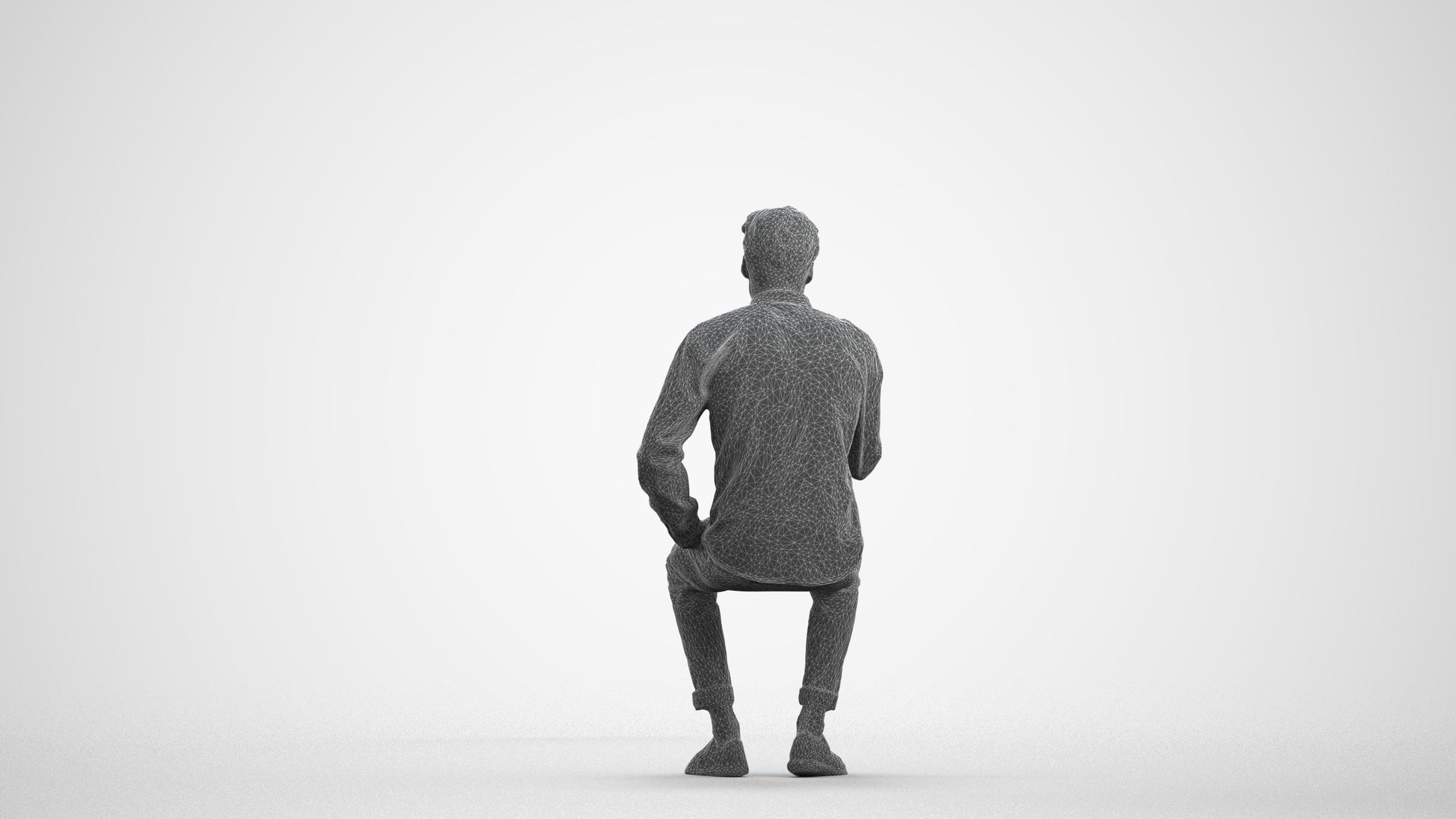 realistic 3D people man casual sitting, render-ready for V-Ray and Corona, FBX OBJ, wireframe front view