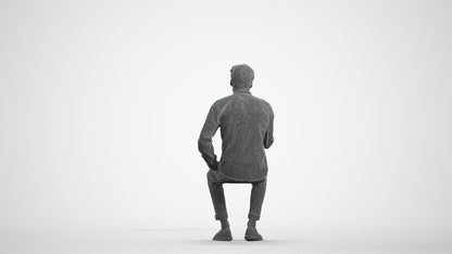 realistic 3D people man casual sitting, render-ready for V-Ray and Corona, FBX OBJ, wireframe front view