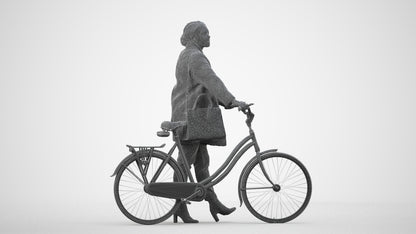 realistic 3D people woman business cycling, render-ready for V-Ray and Corona, FBX OBJ, wireframe side view
