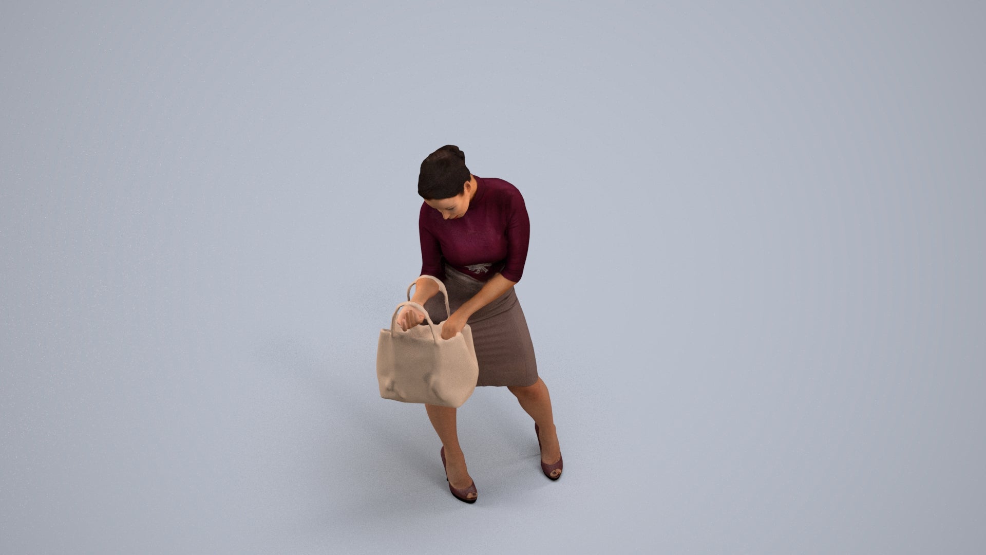 photogrammetry 3D woman business standing, realistic human model archviz FBX, back view render