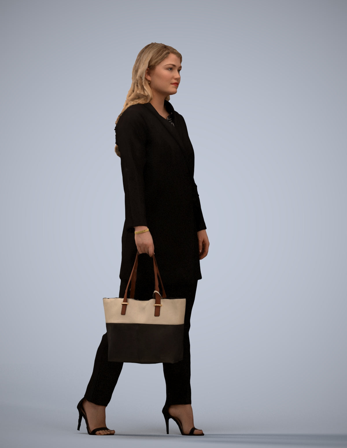 realistic 3D woman casual walking, scanned archviz people for Blender and 3ds Max