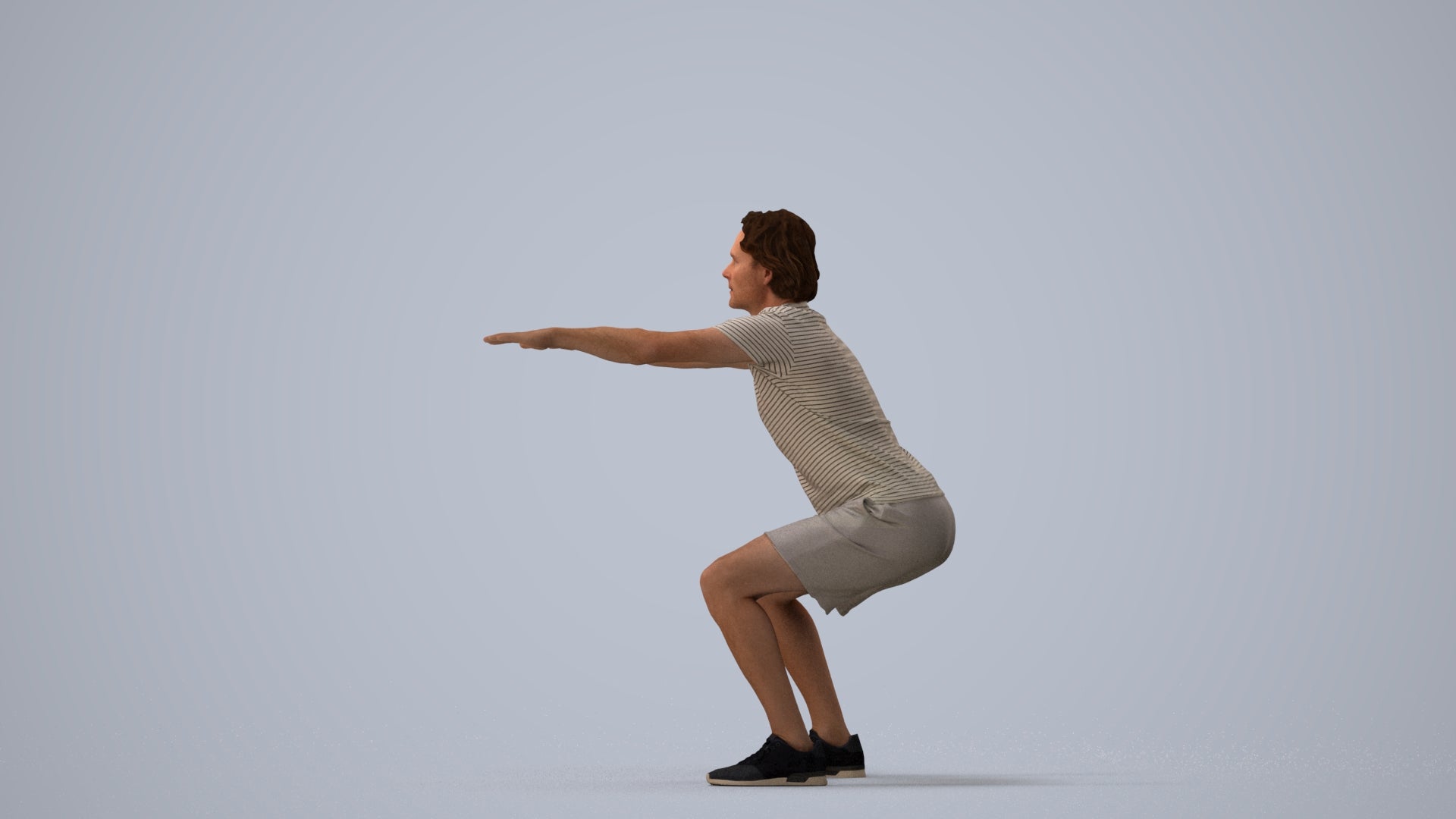 3D people model man casual sport, scanned human for 3ds Max rendering, three-quarter view render