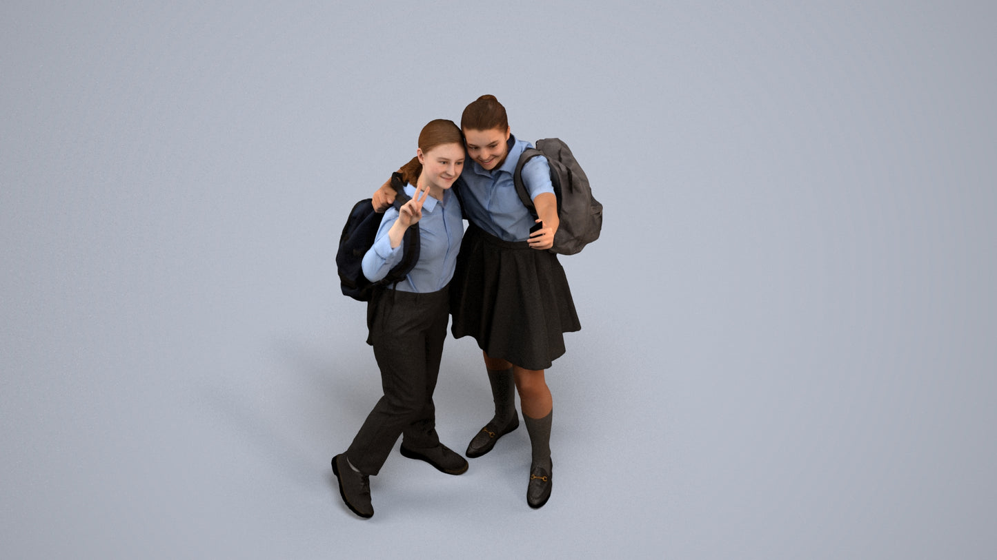 scanned 3D girl kids, photogrammetry people for Enscape and V-Ray, back view render