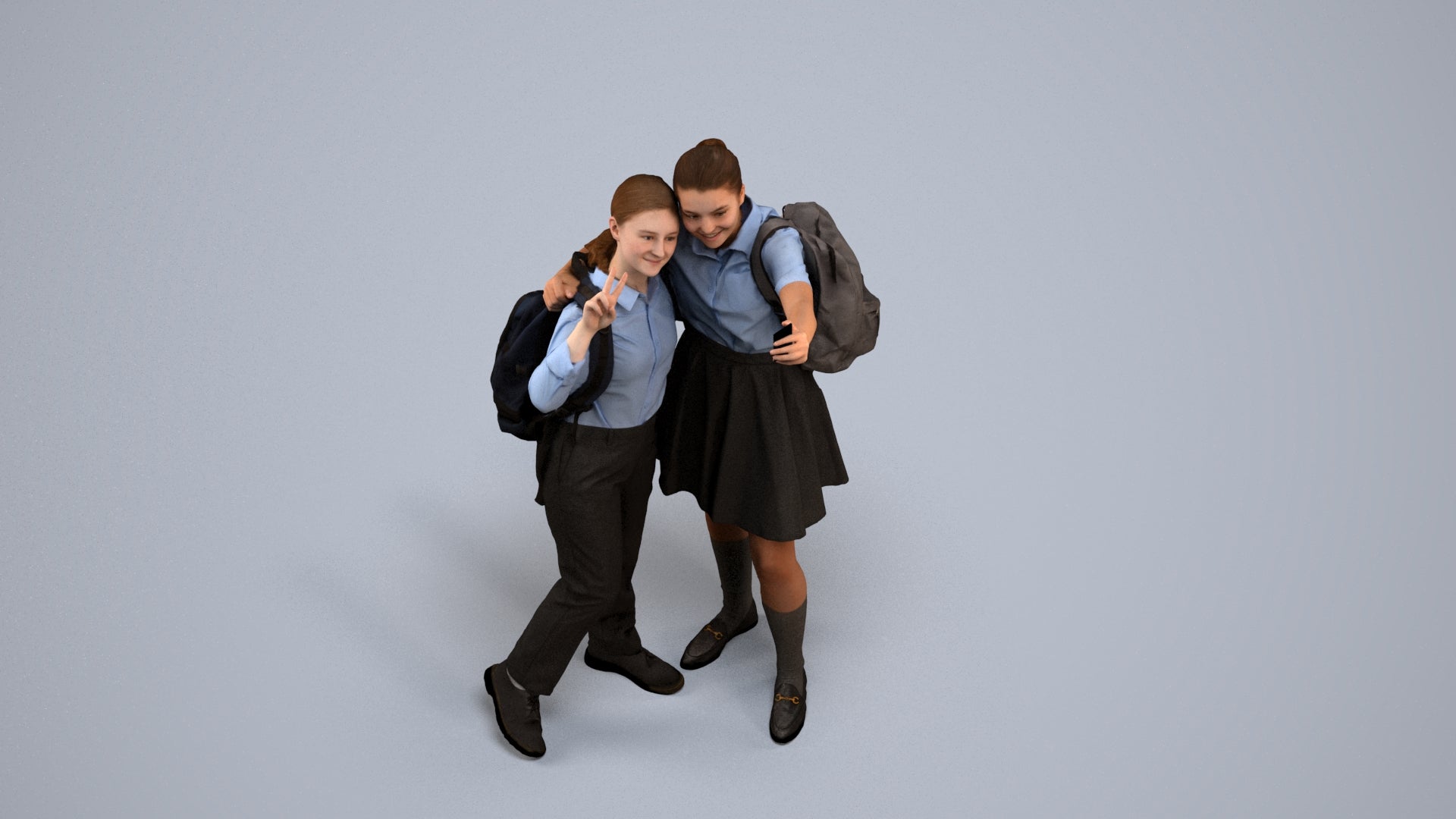 scanned 3D girl kids, photogrammetry people for Enscape and V-Ray, back view render