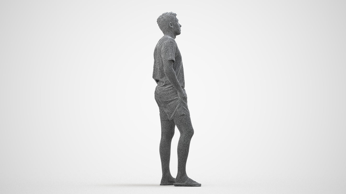 realistic 3D people man casual standing, render-ready for V-Ray and Corona, FBX OBJ, wireframe side view