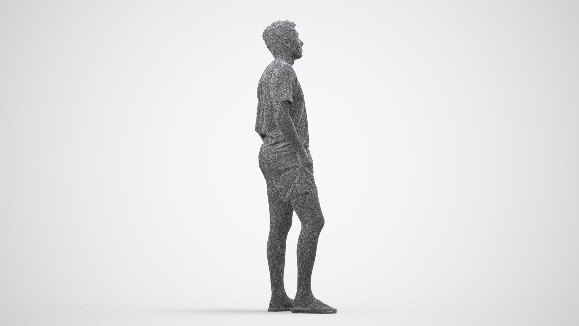 realistic 3D people man casual standing, render-ready for V-Ray and Corona, FBX OBJ, wireframe side view