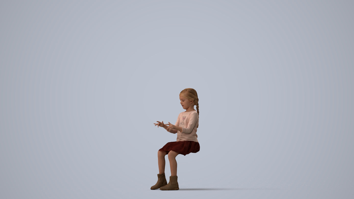3D people model girl casual kids, scanned human for 3ds Max rendering, three-quarter view render