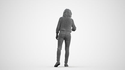 realistic 3D human woman casual mix, archviz people FBX OBJ for Blender, wireframe front view
