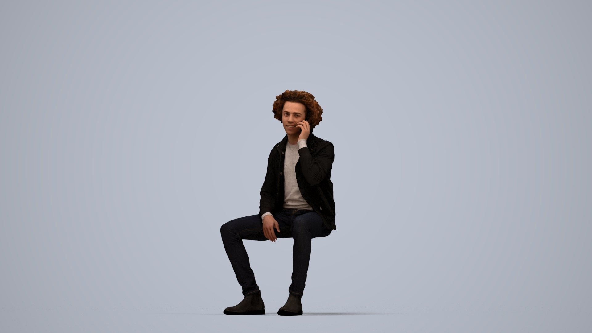 3D people model man casual sitting, scanned human for 3ds Max rendering, top-down view render