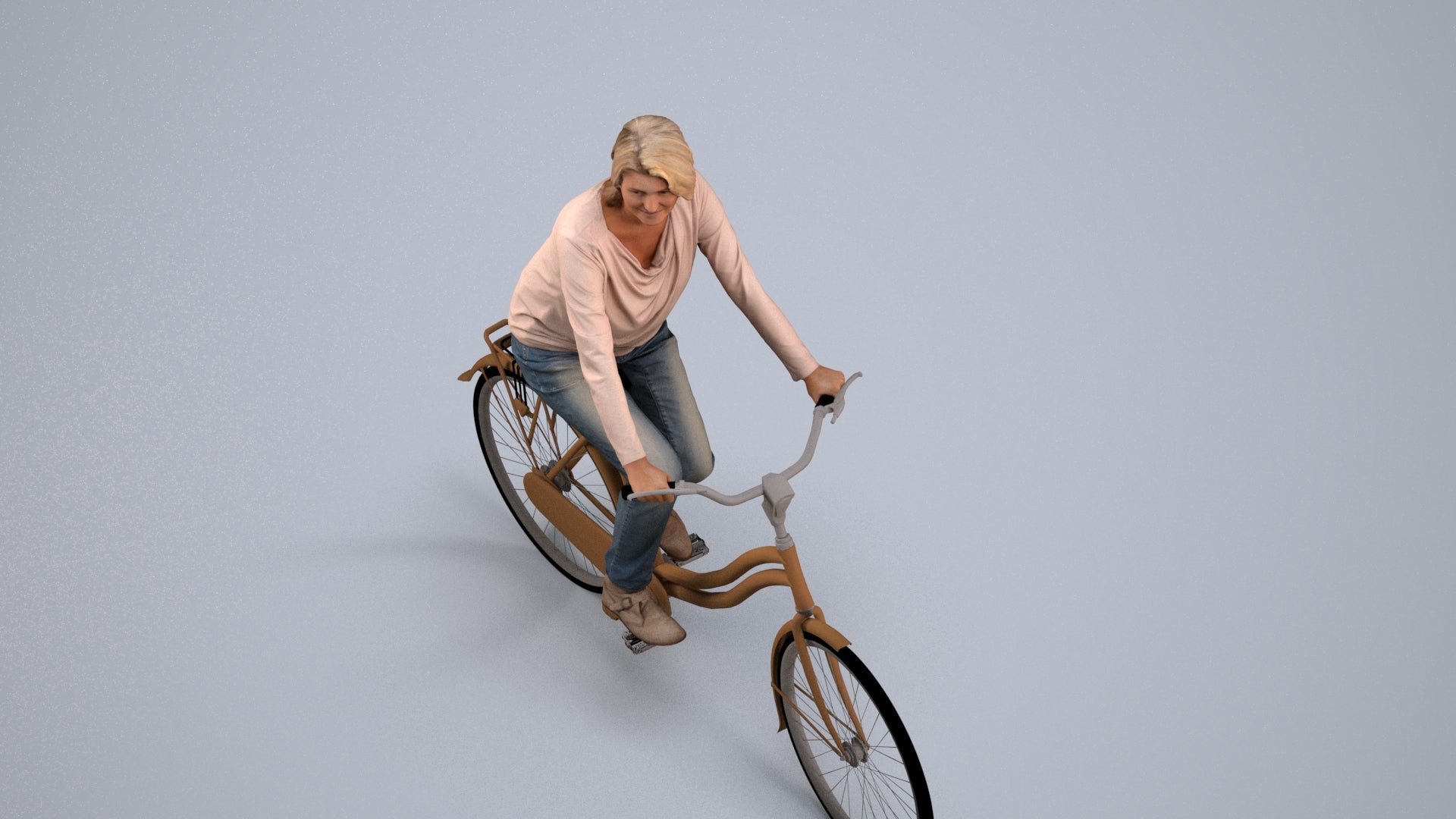 3D people model woman casual cycling, scanned human for 3ds Max rendering, back view render