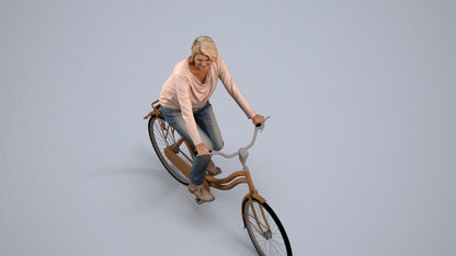 3D people model woman casual cycling, scanned human for 3ds Max rendering, back view render