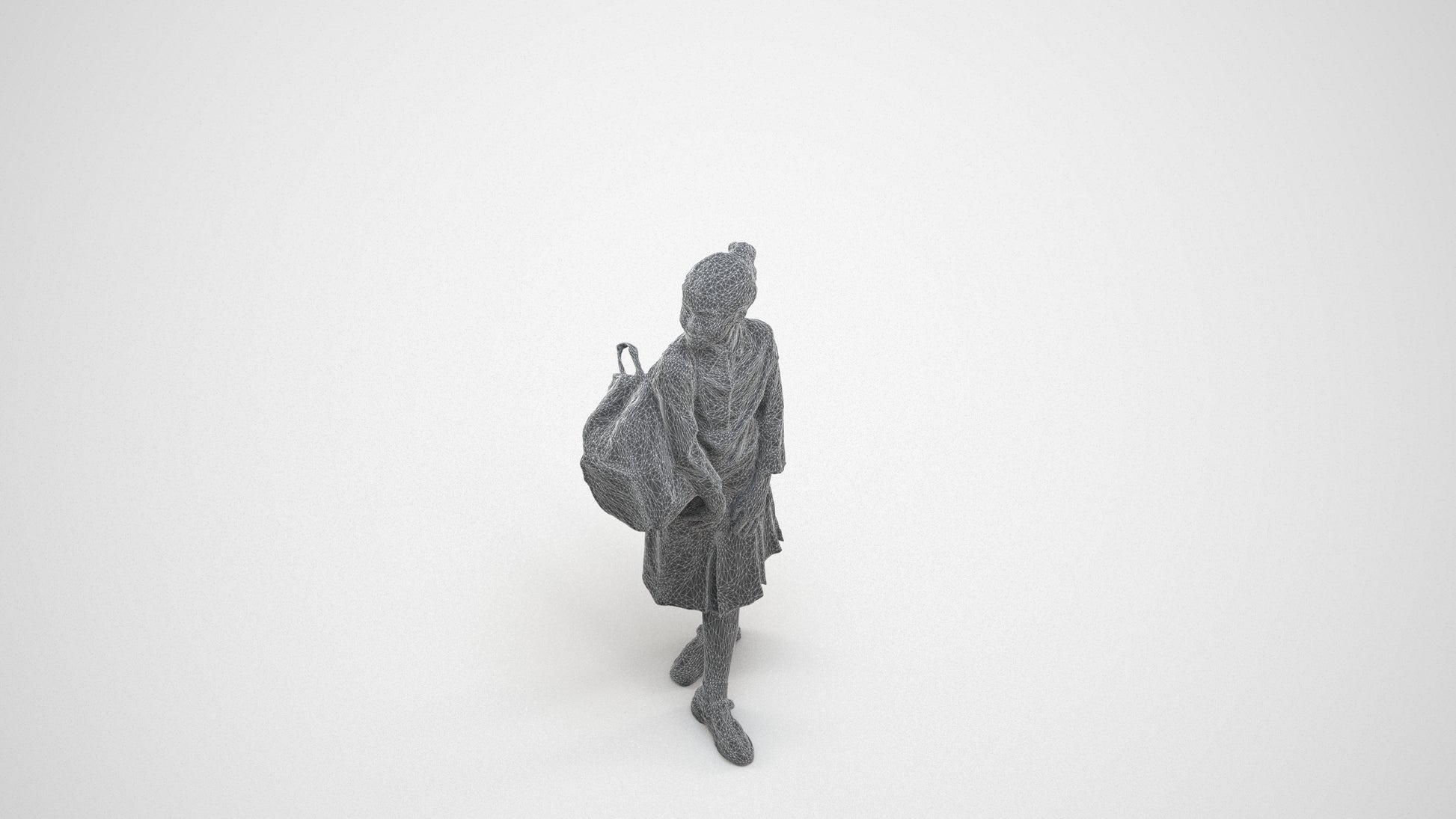 3D people model girl kids, scanned human for 3ds Max rendering, wireframe three-quarter view