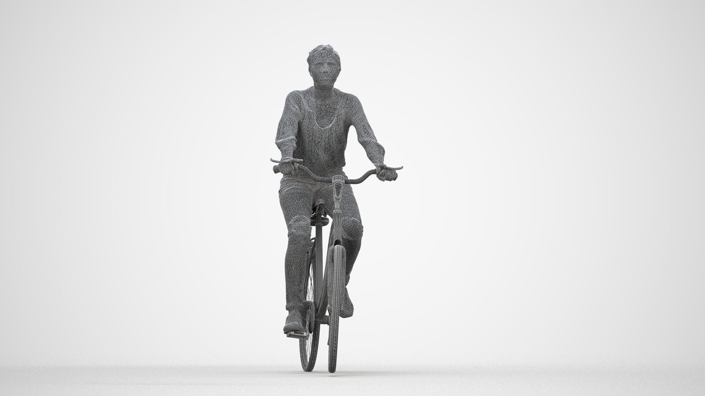 realistic 3D human woman casual cycling, archviz people FBX OBJ for Blender, wireframe back view