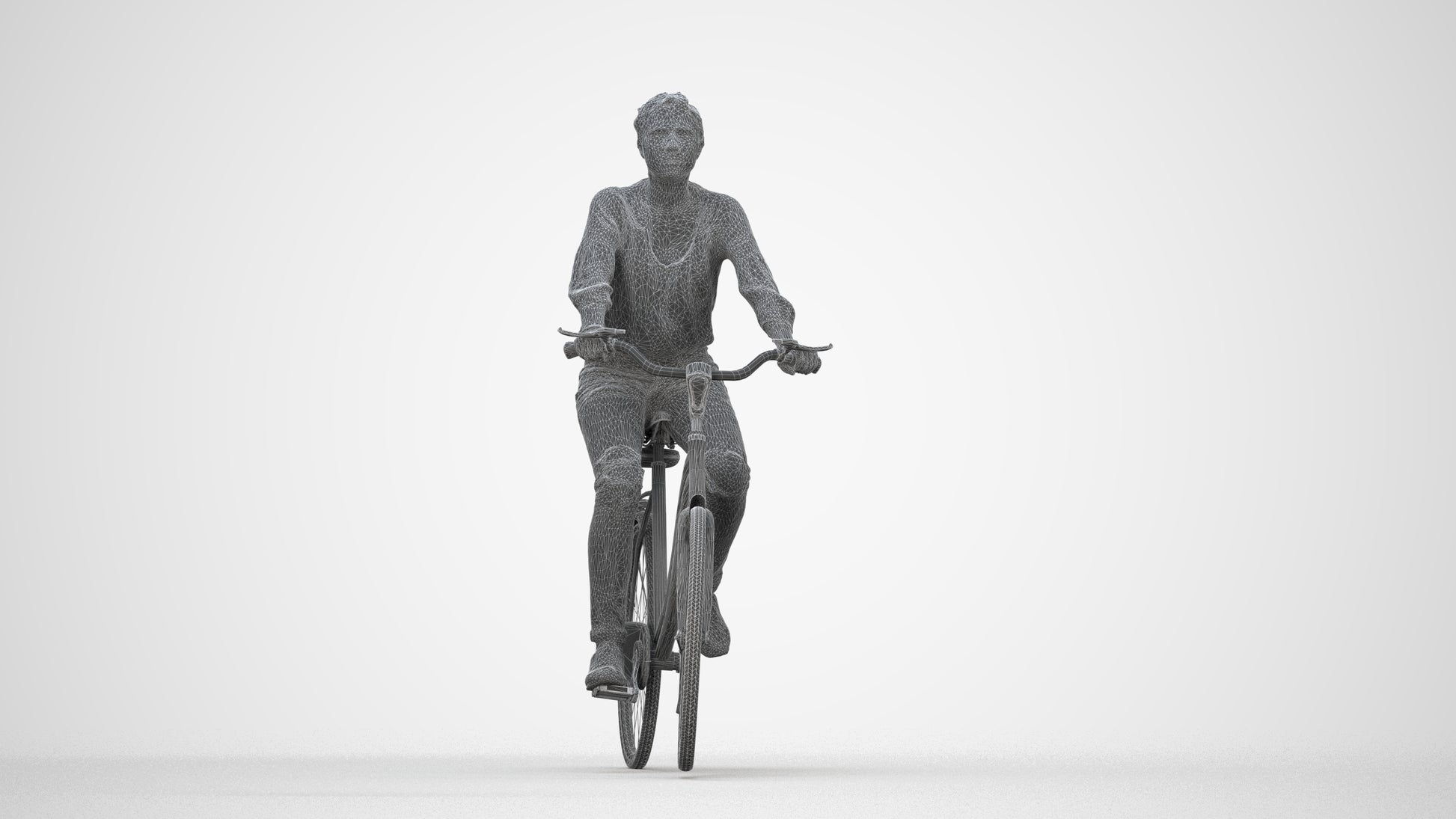 realistic 3D human woman casual cycling, archviz people FBX OBJ for Blender, wireframe back view