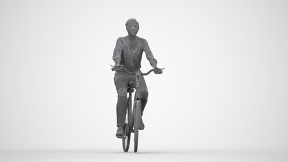 realistic 3D human woman casual cycling, archviz people FBX OBJ for Blender, wireframe back view