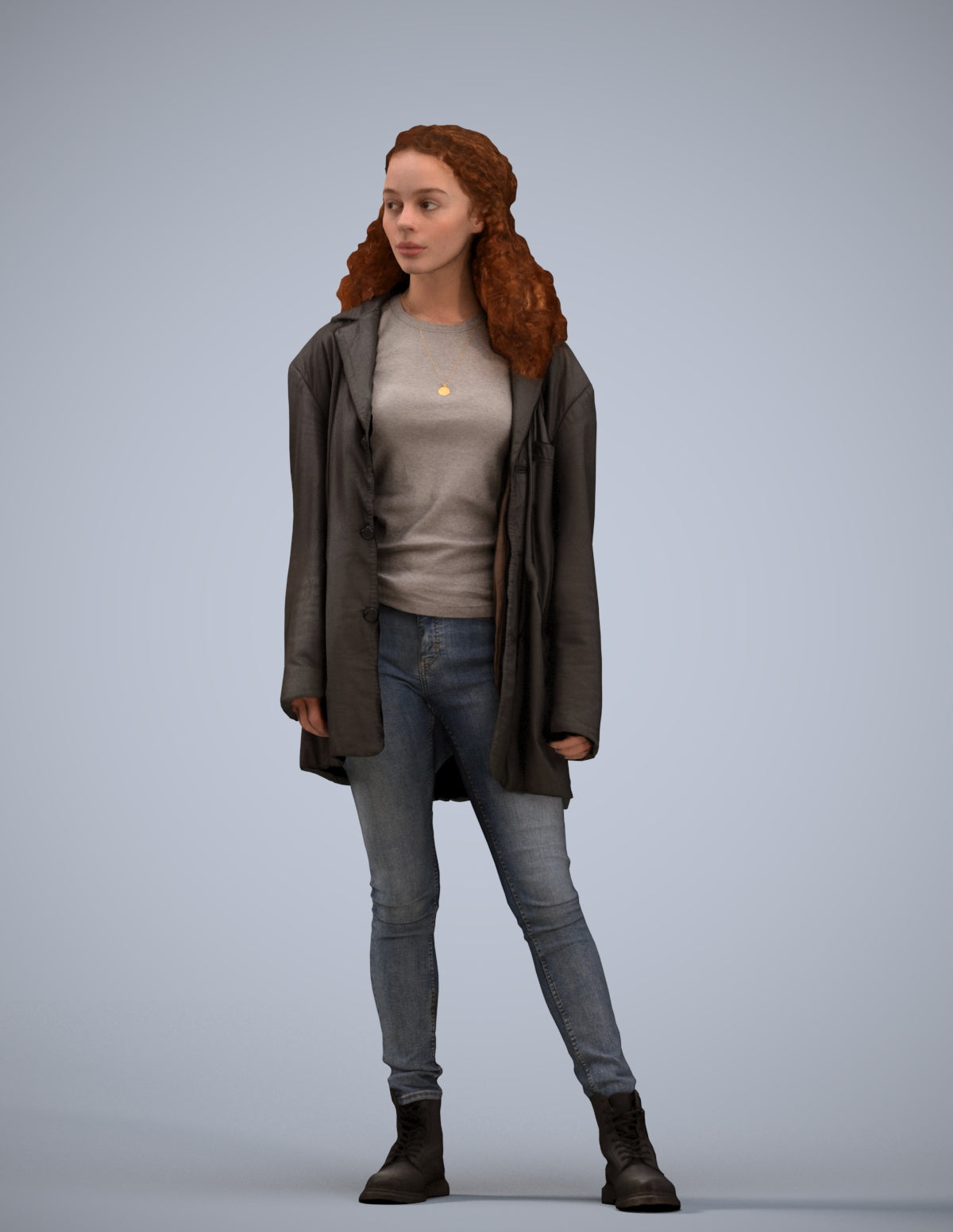realistic 3D human woman casual standing, archviz people FBX OBJ for Blender