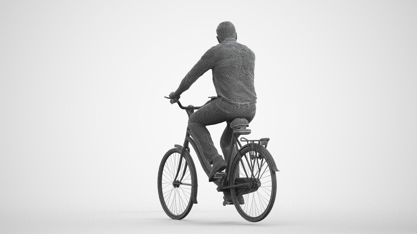 realistic 3D people man casual cycling, render-ready for V-Ray and Corona, FBX OBJ, wireframe front view