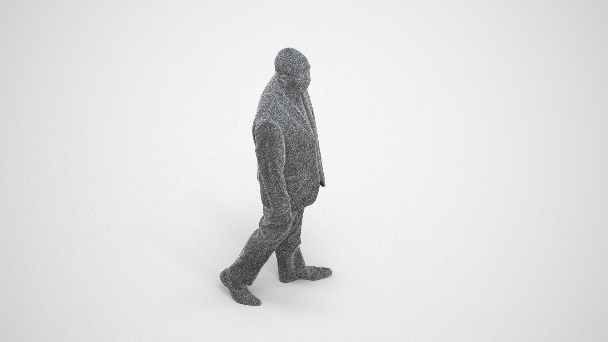 3D scanned man walking business, photorealistic archviz people for Enscape and SketchUp, wireframe three-quarter view