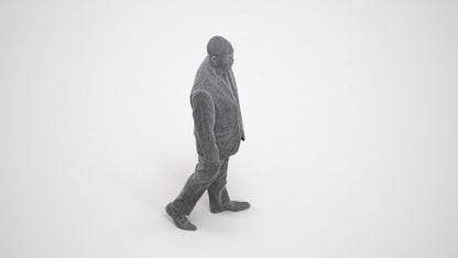 3D scanned man walking business, photorealistic archviz people for Enscape and SketchUp, wireframe three-quarter view