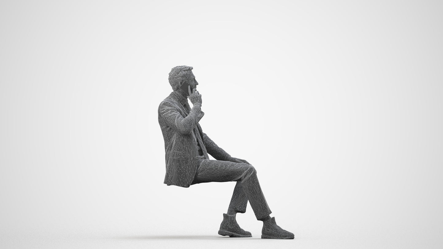 scanned 3D man business, photogrammetry people for Enscape and V-Ray, wireframe side view