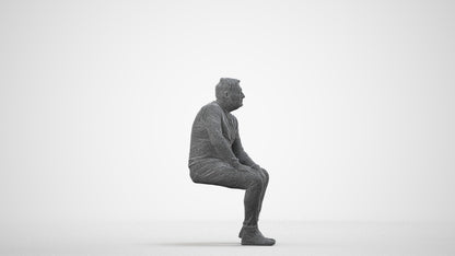 realistic 3D man casual sitting, scanned archviz people for Blender and 3ds Max, wireframe side view