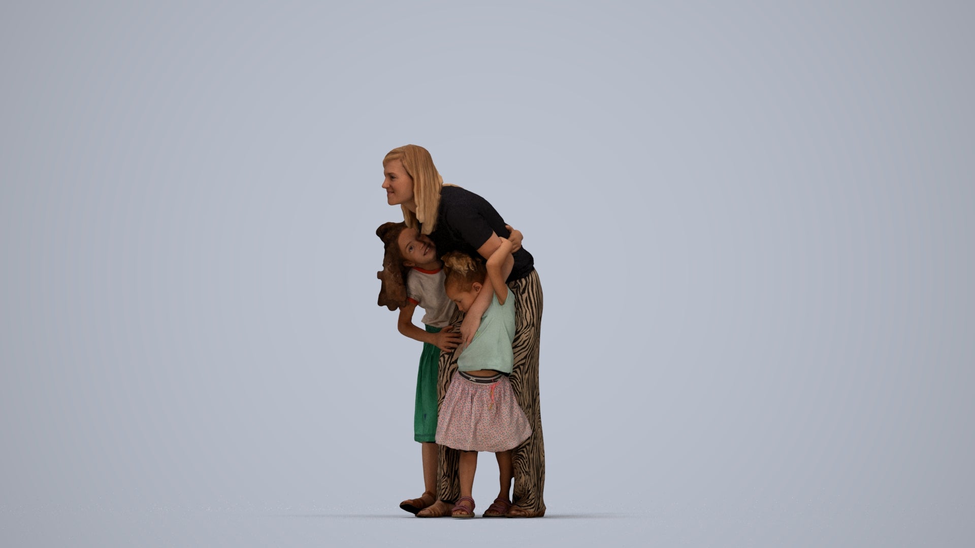 realistic 3D human girl casual kids, archviz people FBX OBJ for Blender, top-down view render