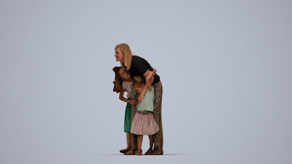 realistic 3D human girl casual kids, archviz people FBX OBJ for Blender, top-down view render