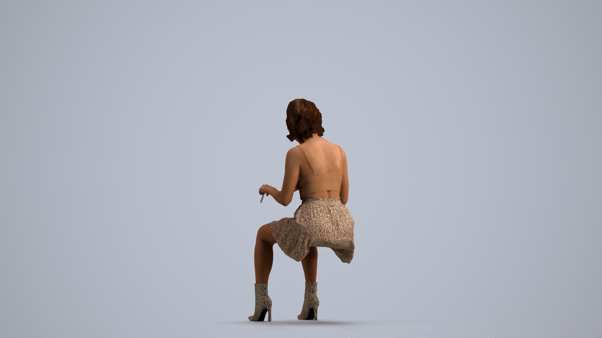 3D people model woman casual sitting, scanned human for 3ds Max rendering, front view render