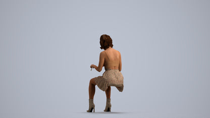 3D people model woman casual sitting, scanned human for 3ds Max rendering, front view render