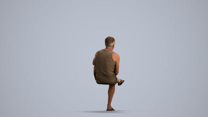 3D people model man casual sitting, scanned human for 3ds Max rendering, front view render