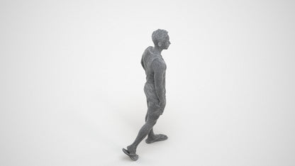 photogrammetry 3D man casual walking, realistic human model archviz FBX, wireframe three-quarter view