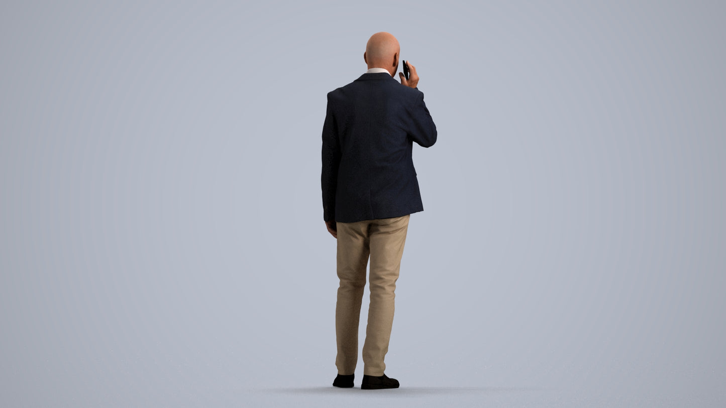 scanned 3D senior man business, photogrammetry people for Enscape and V-Ray, front view render