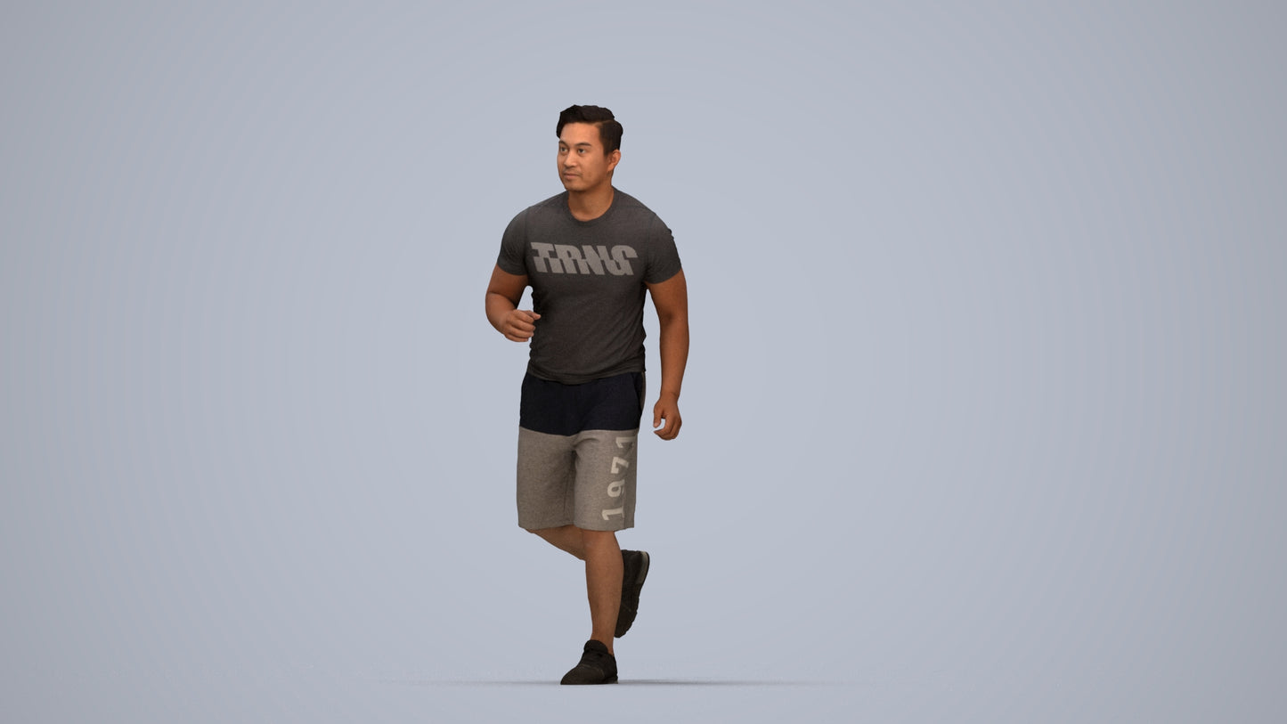 realistic 3D people man sport walking, render-ready for V-Ray and Corona, FBX OBJ, top-down view render