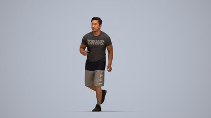 realistic 3D people man sport walking, render-ready for V-Ray and Corona, FBX OBJ, top-down view render