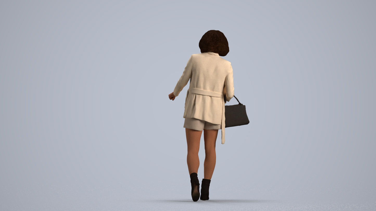3D human model woman casual shopping, photogrammetry scanned person for archviz, front view render
