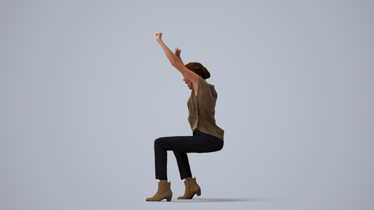 realistic 3D people woman casual sitting, render-ready for V-Ray and Corona, FBX OBJ, three-quarter view render