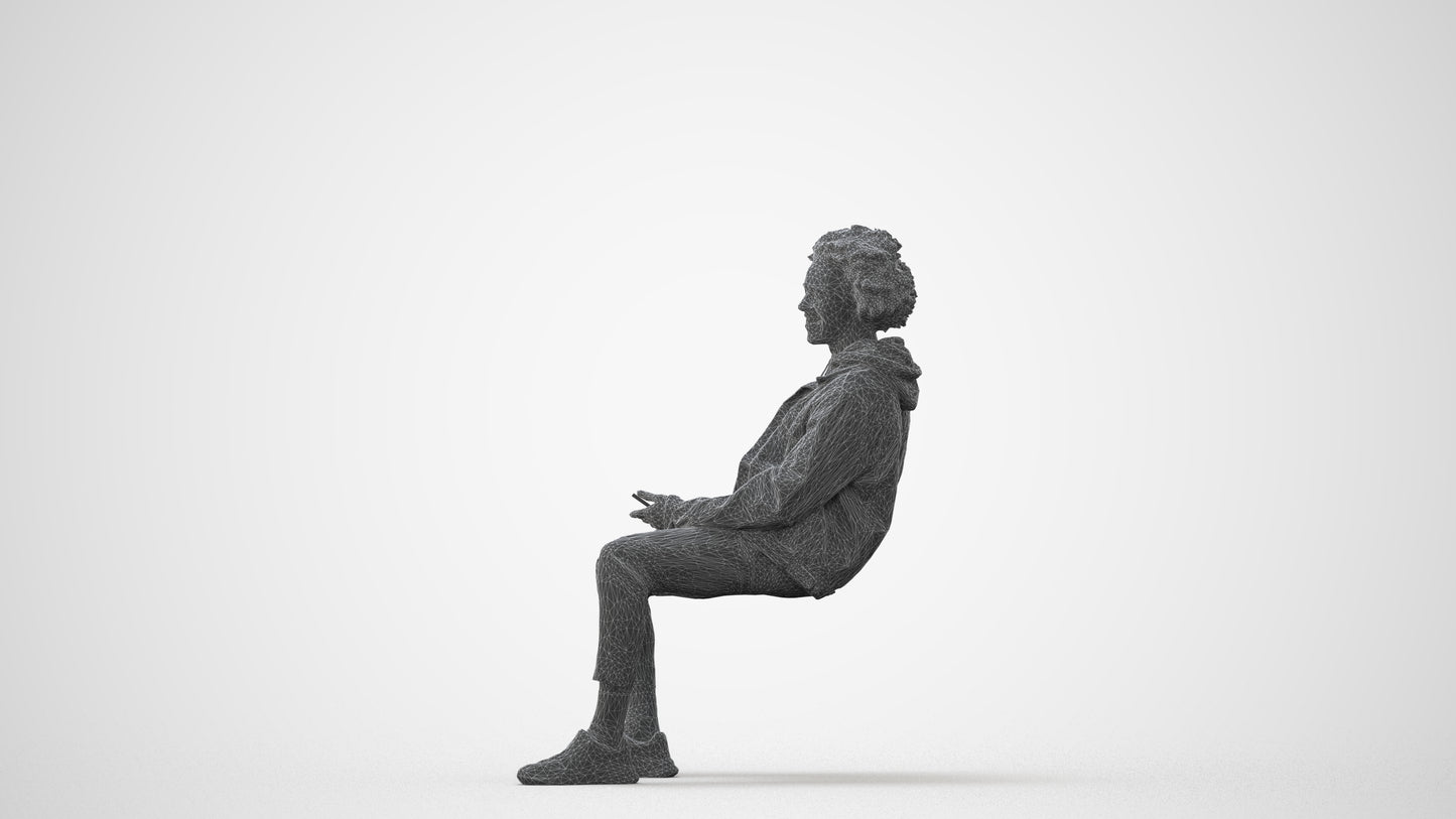 3D people model man casual sitting, scanned human for 3ds Max rendering, square thumbnail