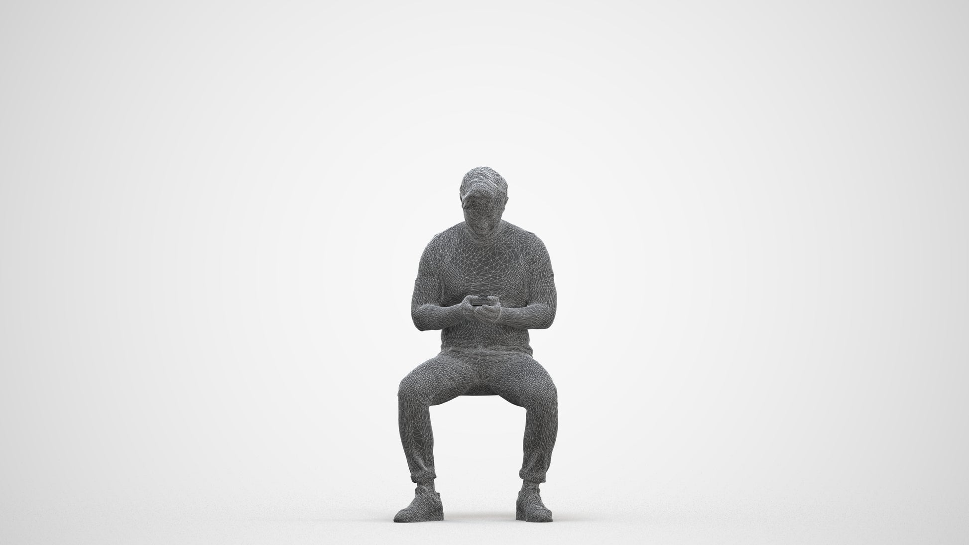 3D scanned man sitting casual, photorealistic archviz people for Enscape and SketchUp, three-quarter front view render
