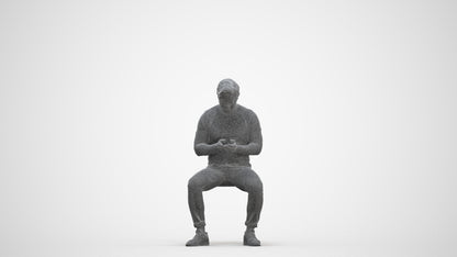 3D scanned man sitting casual, photorealistic archviz people for Enscape and SketchUp, three-quarter front view render
