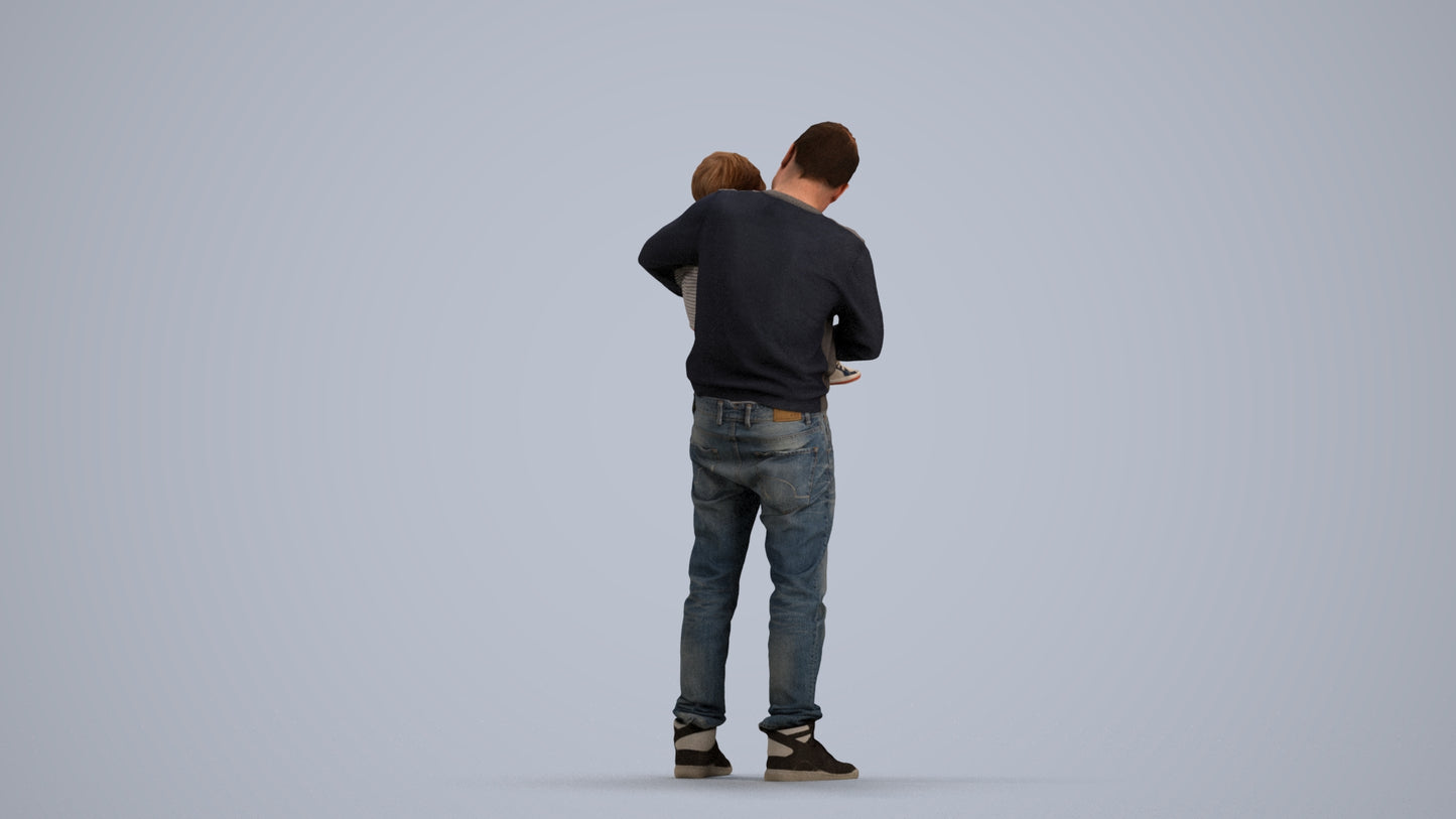 3D people model boy casual kids, scanned human for 3ds Max rendering, front view render