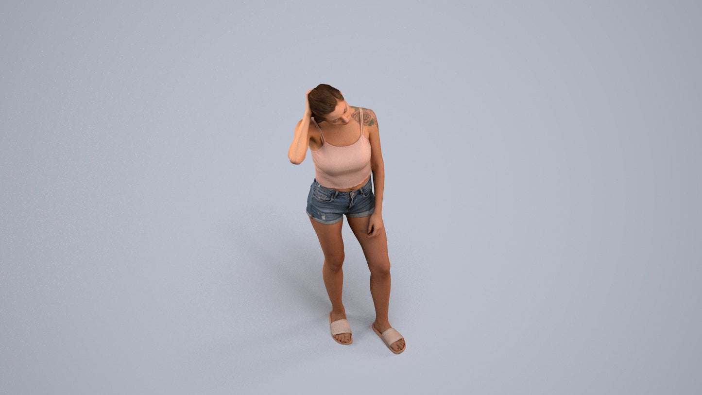 realistic 3D woman casual standing, scanned archviz people for Blender and 3ds Max, back view render