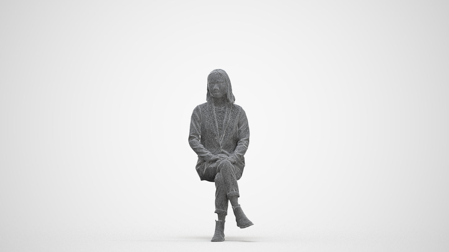 scanned 3D woman business, photogrammetry people for Enscape and V-Ray, three-quarter front view render