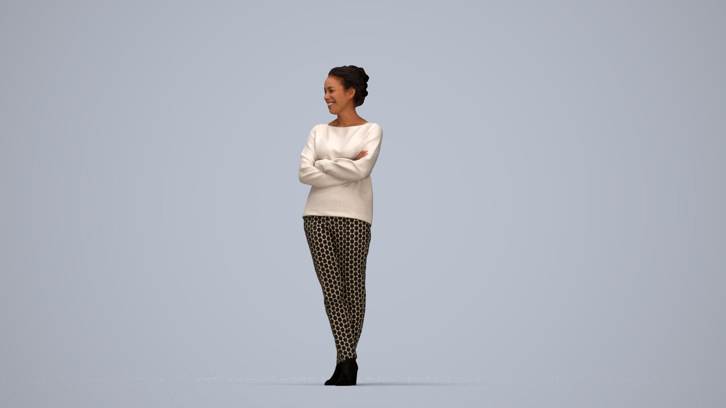 3D people model woman casual standing, scanned human for 3ds Max rendering, top-down view render