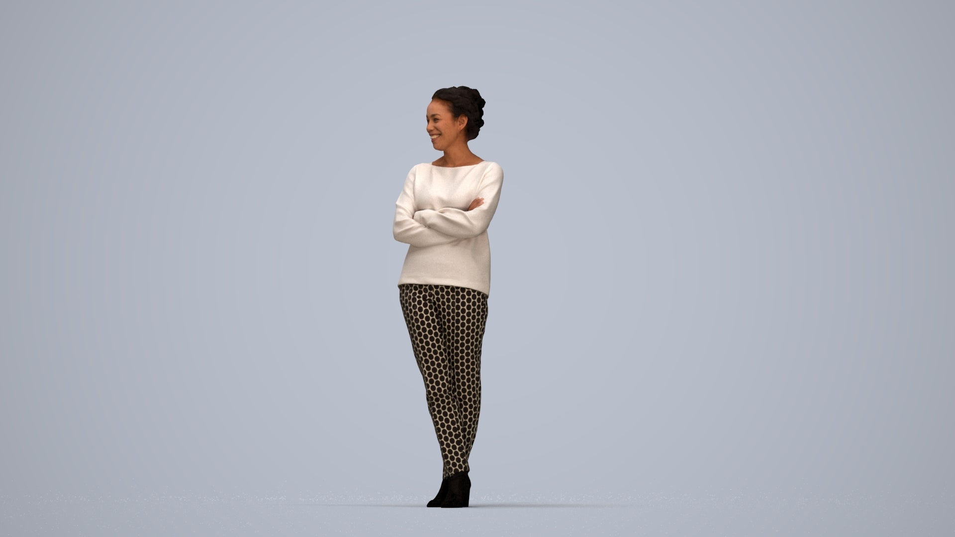 3D people model woman casual standing, scanned human for 3ds Max rendering, top-down view render