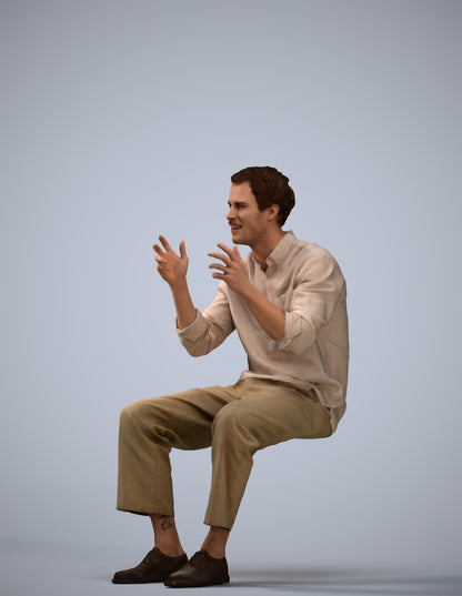 3D scanned man sitting casual, photorealistic archviz people for Enscape and SketchUp