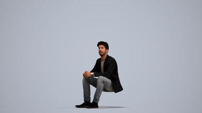 realistic 3D man casual sitting, scanned archviz people for Blender and 3ds Max, standing pose render