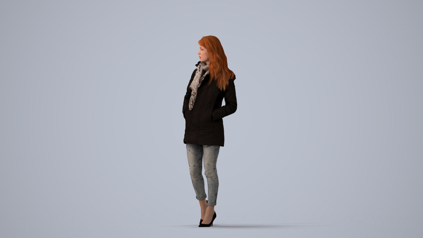 3D people model woman casual walking, scanned human for 3ds Max rendering, three-quarter view render