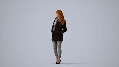 3D people model woman casual walking, scanned human for 3ds Max rendering, three-quarter view render